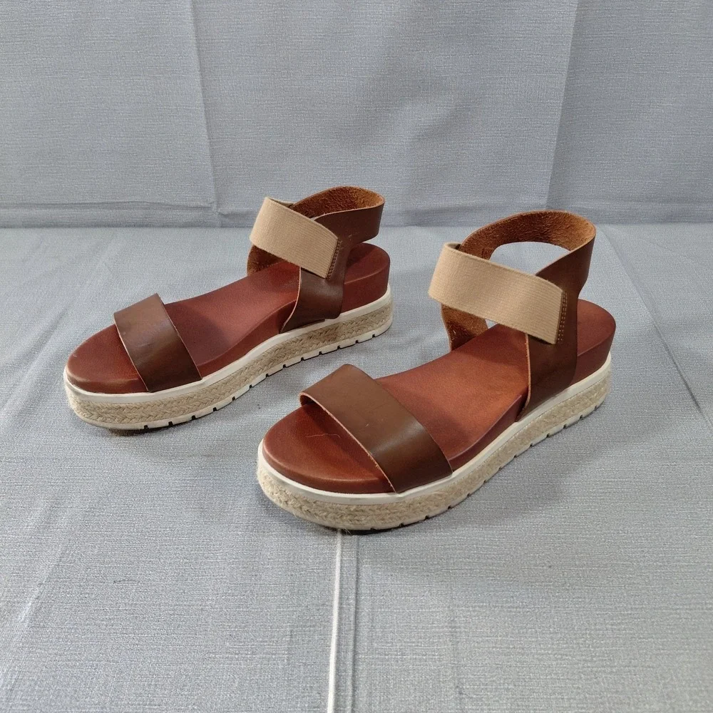 Mia Platform Espadrille Sandals Women's 10 Slip On Ankle Strap Brown Cream